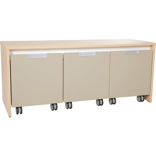 Banc avec 3 bacs sur roulettes