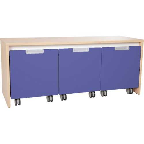 Banc avec 3 bacs sur roulettes bleu