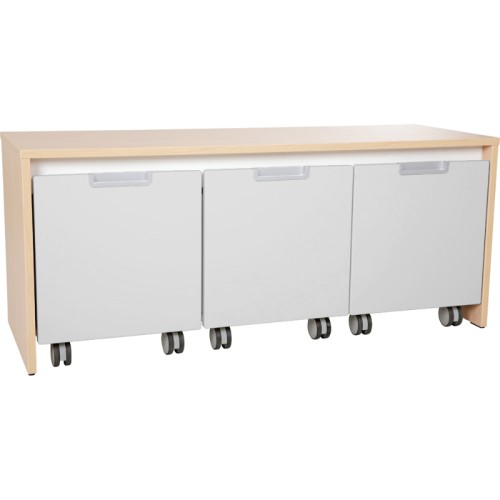 Banc avec 3 bacs sur roulettes gris