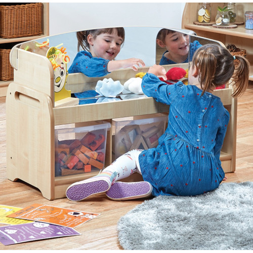 Meuble enfant avec miroir sécurisé et bacs