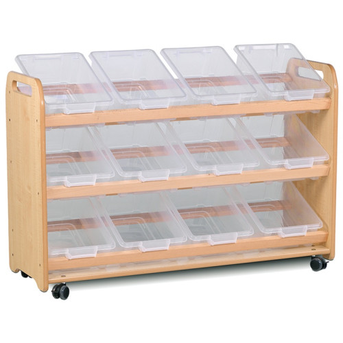 Etagère mobile avec 12 bacs inclinés