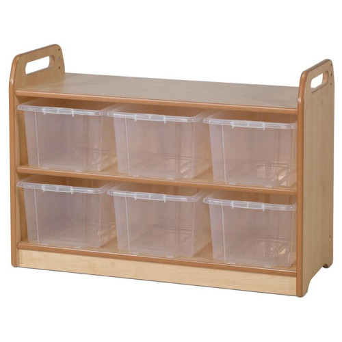 Meuble Montessori avec miroir sécurisé et bacs à jouets