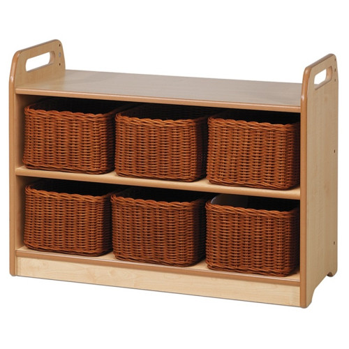 Meuble Montessori avec miroir sécurisé et bacs à jouets