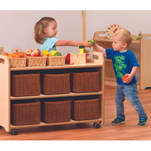 Meuble mobile avec miroir sécurisé et bacs à jouets