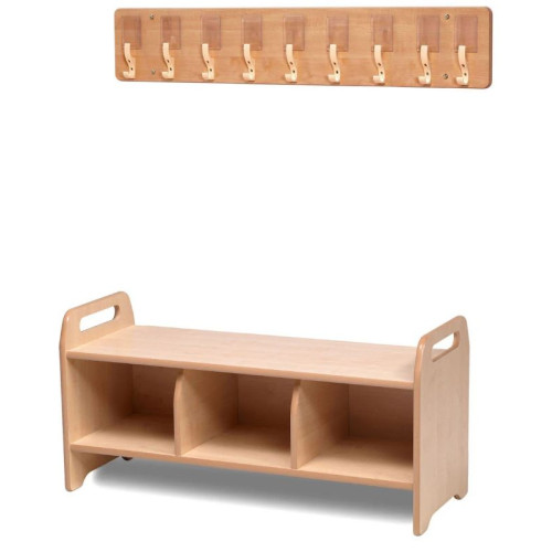 Banc avec casiers et lisse avec patères