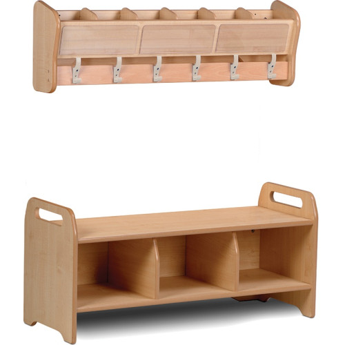 Banc et porte manteaux avec casiers