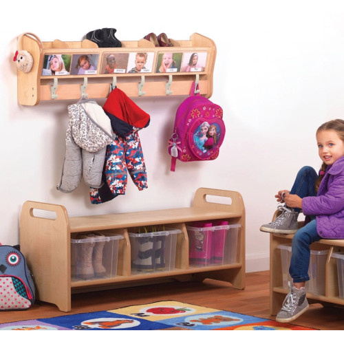 Banc et porte manteaux avec casiers