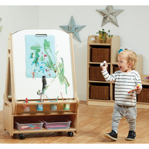 Chevalet 2 enfants avec rangement et roulettes
