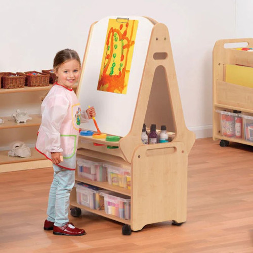 Chevalet 2 enfants avec rangement et roulettes