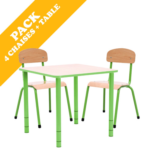 Pack table carrée et 4 chaises - T0