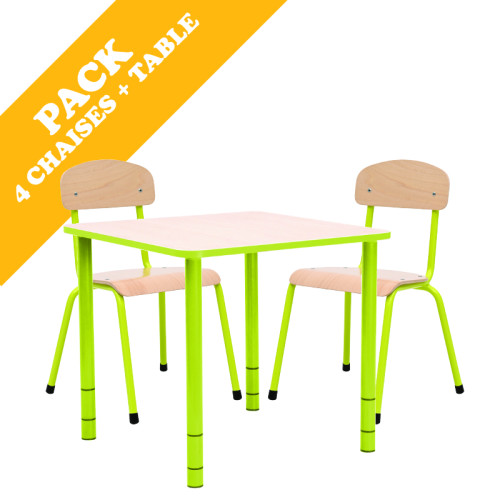 Pack table carrée et 4 chaises - T0