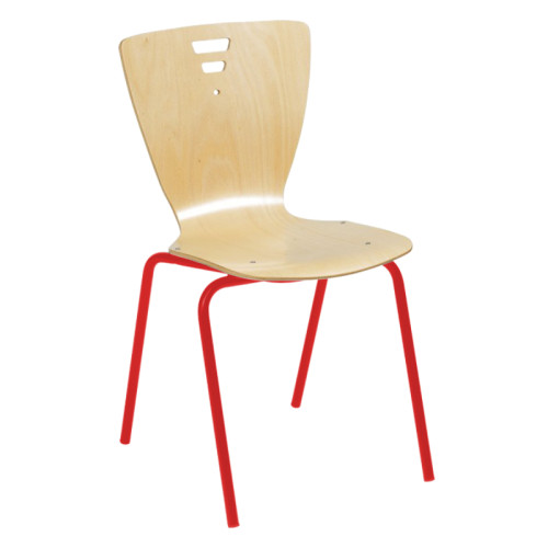 Chaise assise bois école primaire pieds rouge