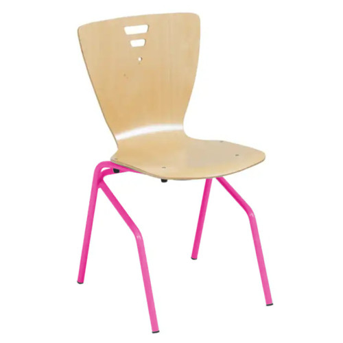 Chaise réfectoire appui sur table coque bois pieds acier rose