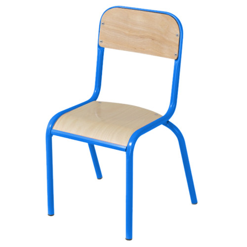 Chaise collège assise bois pieds aciers