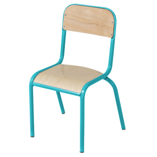Chaise collège assise bois pieds aciers vert