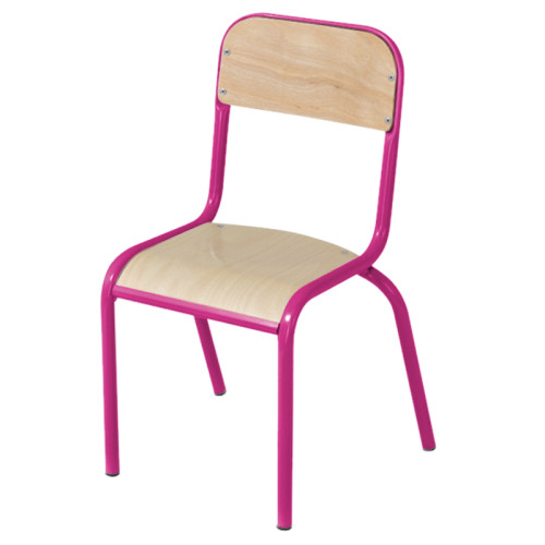Chaise collège assise bois pieds fuchsia