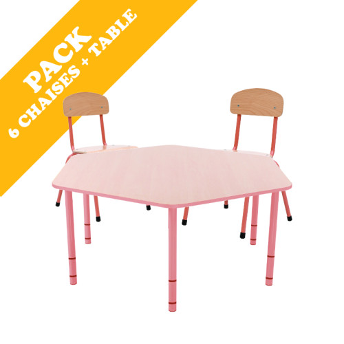 Pack table hexagonale et 6 chaises - T1 à T3
