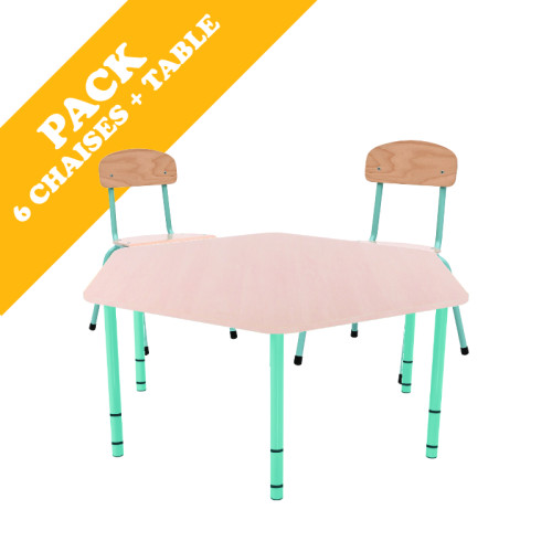 Pack table hexagonale et 6 chaises - T1 à T3