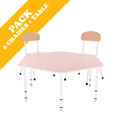 Pack table hexagonale et 6 chaises - T1 à T3
