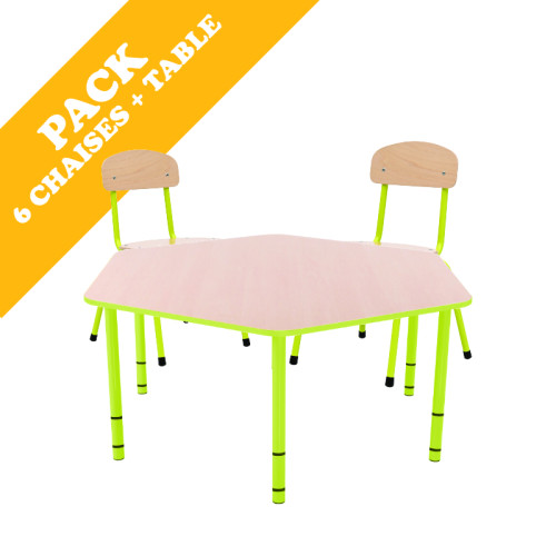 Pack table hexagonale et 6 chaises - T1 à T3
