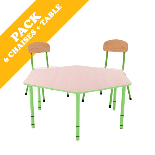 Pack table hexagonale et 6 chaises - T1 à T3