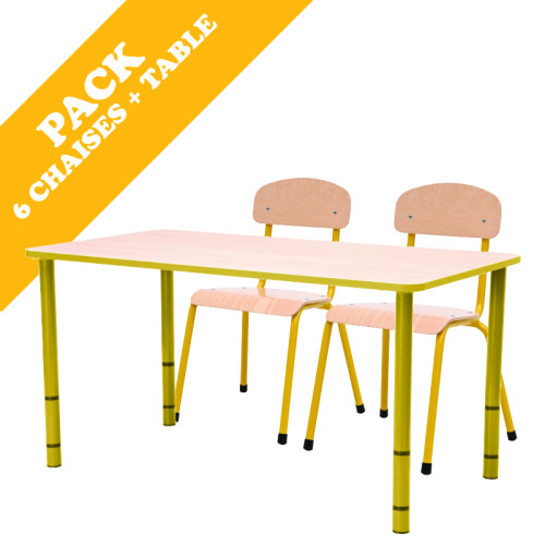 Pack table et 6 chaises maternelle couleur moutarde