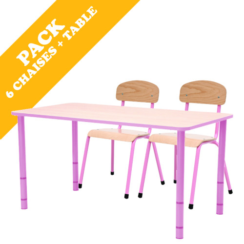 Pack table rectangulaire et 6 chaises - T1 à T3