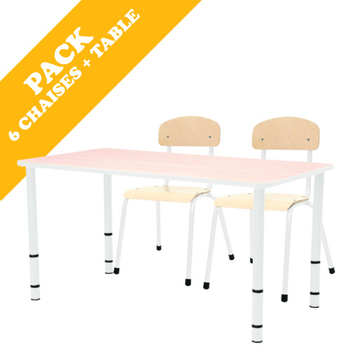 Pack table rectangulaire et 6 chaises - T1 à T3