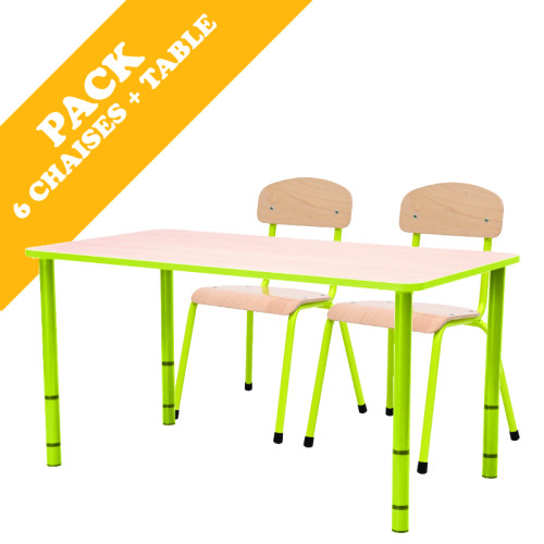 Pack table rectangulaire et 6 chaises - T1 à T3