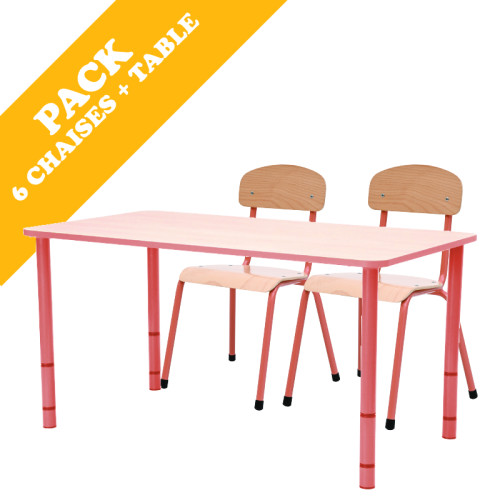 Pack table rectangulaire et 6 chaises - T1 à T3