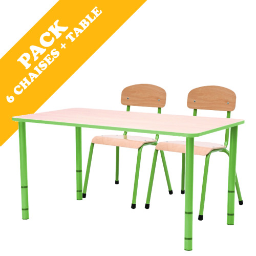 Pack table réglable et 6 chaises maternelle vert olive