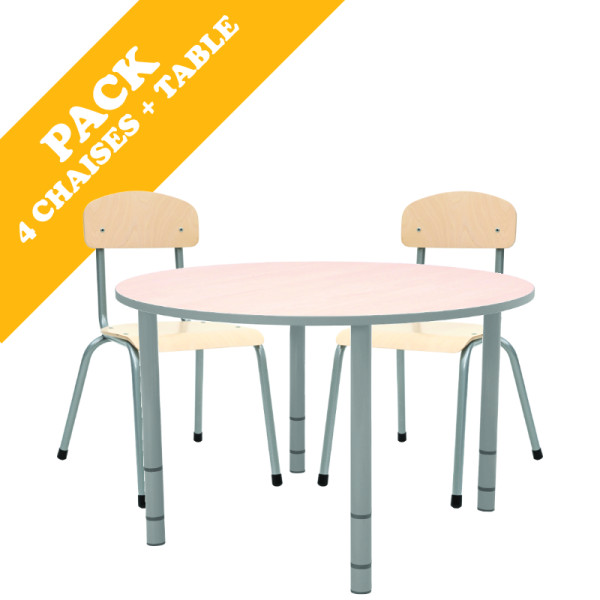Pack table ronde maternelle et 4 chaises - T1 à T3 couleur  gris