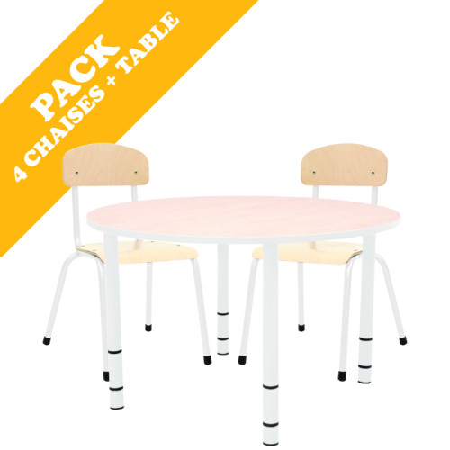 Pack table ronde réglable maternelle avec chaises blanc