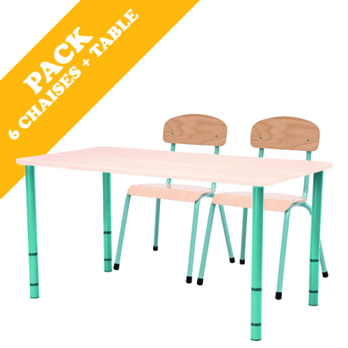 Pack table rectangulaire et 6 chaises - T0