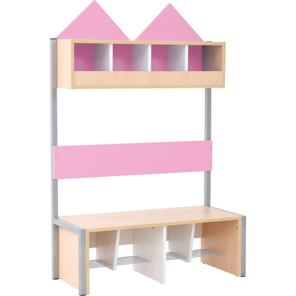 Vestiaire mural pour enfants en collectivité rose