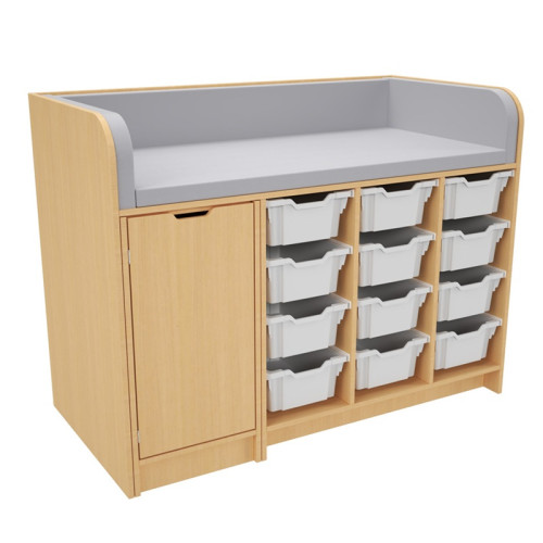 Table de change professionnel avec escalier gauche et bacs plastiques gris perle