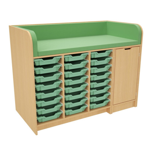 Table à langer professionnelle avec bacs vert olive et escalier rétractable droite