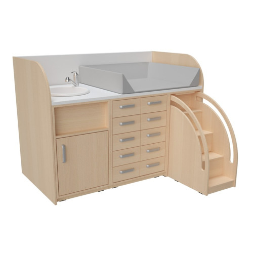 Meuble de change compact avec vasque et escalier
