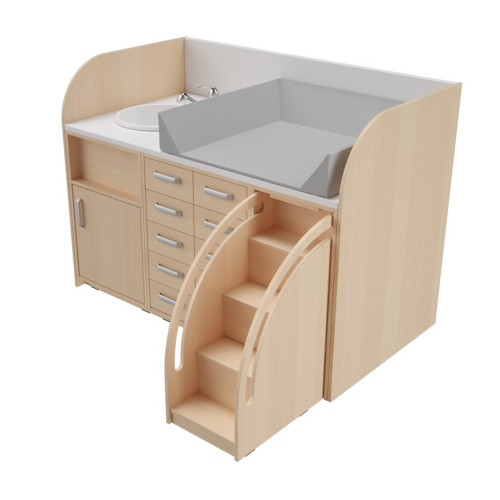 Petit meuble de change avec lavabo et escalier