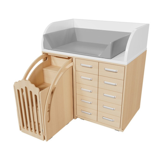 Table à langer avec tiroirs et escalier escamotable équipé d'une porte