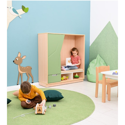 Meuble espace calme enfant avec rangement et matelas