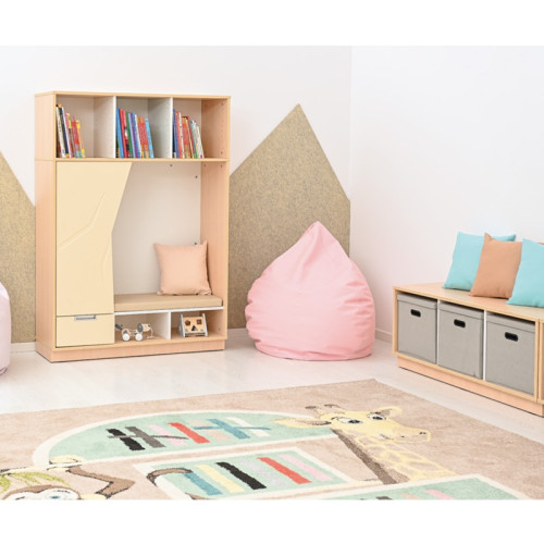 Meuble coin lecture avec casiers et tapis en mousse