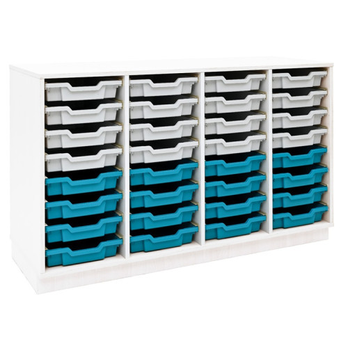 Meuble QUADRO blanc avec 32 bacs - Gris perle et turquoise