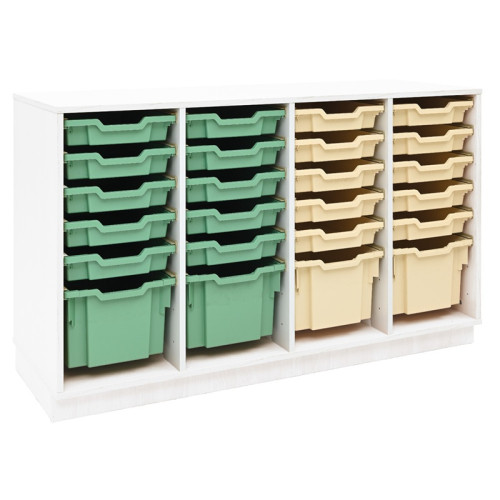 Meuble blanc d'activités - 20 petits bacs et 4 moyens