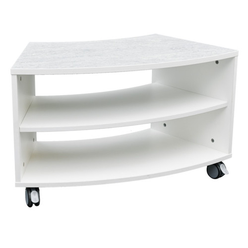Meuble incurvé avec plateau insonorisé blanc avec roulettes