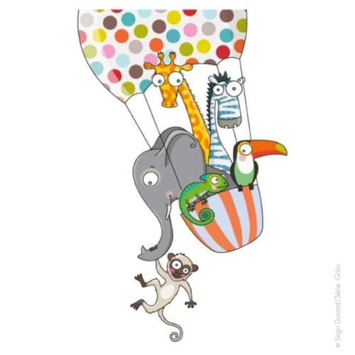 Sticker animaux dans une montgolfière