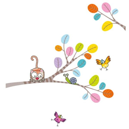 Sticker ludique avec chat perché à la branche