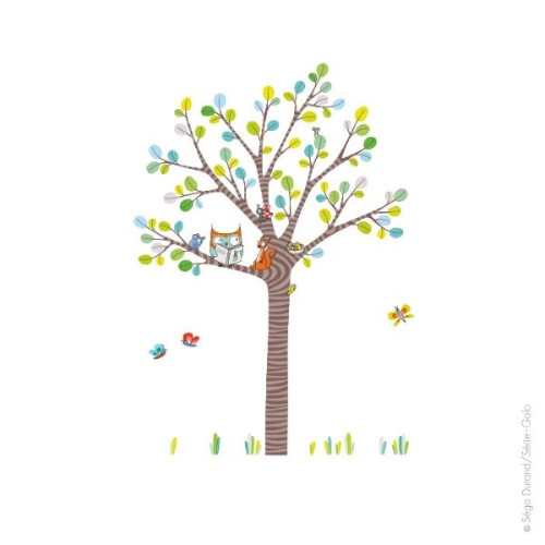 Sticker avec un arbre et hibou qui raconte une histoire