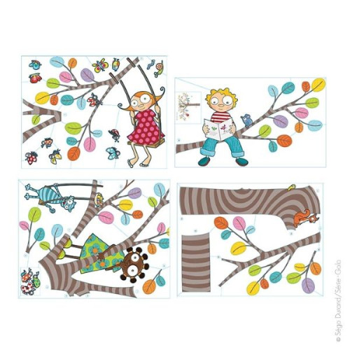Sticker géant arbre et enfants qui jouent