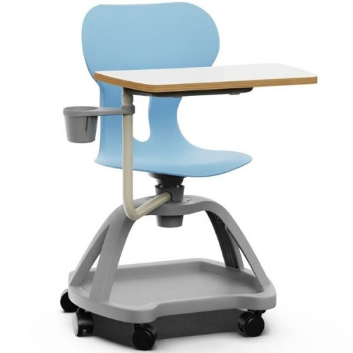 Chaise pivotante avec tablette sur roulettes bleu océan